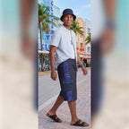 African Wax Print Baggy Cargo Shorts, Denim Cotton Bottoms, Men’s Patchwork Pant
