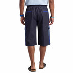 African Wax Print Baggy Cargo Shorts, Denim Cotton Bottoms, Men’s Patchwork Pant