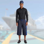 African Wax Print Baggy Cargo Shorts, Denim Cotton Bottoms, Men’s Patchwork Pant