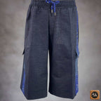 African Wax Print Baggy Cargo Shorts, Denim Cotton Bottoms, Men’s Patchwork Pant