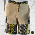 African Wax Print Linen Men's Cargo Shorts, Tribal Patchwork Beach Trunks