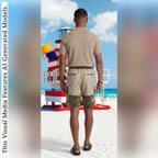 African Wax Print Linen Men's Cargo Shorts, Tribal Patchwork Beach Trunks