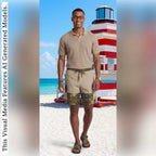 African Wax Print Linen Men's Cargo Shorts, Tribal Patchwork Beach Trunks
