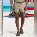 African Wax Print Linen Men's Cargo Shorts, Tribal Patchwork Beach Trunks