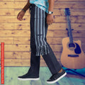 African Denim Patchwork, Heritage Striped Cargo, Wide Leg Tribal Fringe Pants, Festival Bottoms