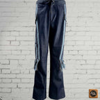 African Denim Patchwork, Heritage Striped Cargo, Wide Leg Tribal Fringe Pants, Festival Bottoms