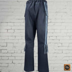 African Denim Patchwork, Heritage Striped Cargo, Wide Leg Tribal Fringe Pants, Festival Bottoms