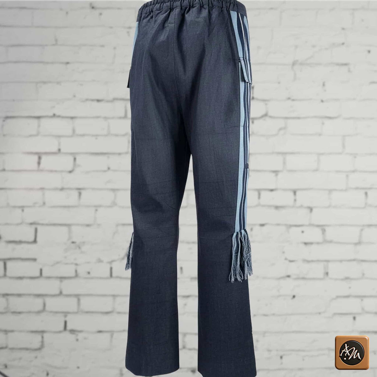African Denim Patchwork, Heritage Striped Cargo, Wide Leg Tribal Fringe Pants, Festival Bottoms