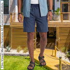 African Linen Men's One Pocket Cargo Shorts, Tribal Patchwork Beach Trunks