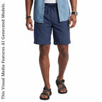 African Linen Men's One Pocket Cargo Shorts, Tribal Patchwork Beach Trunks