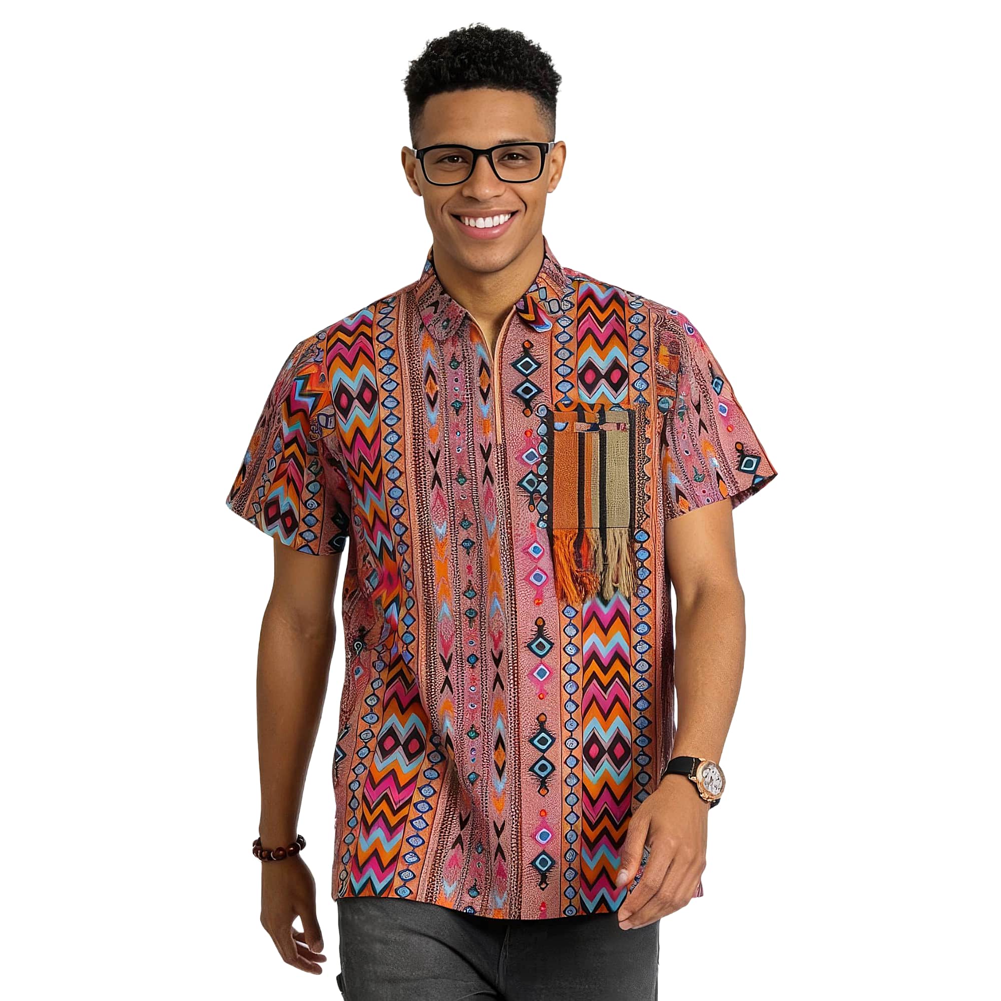AWOLOWO African Print Casual Short Sleeve Shirt