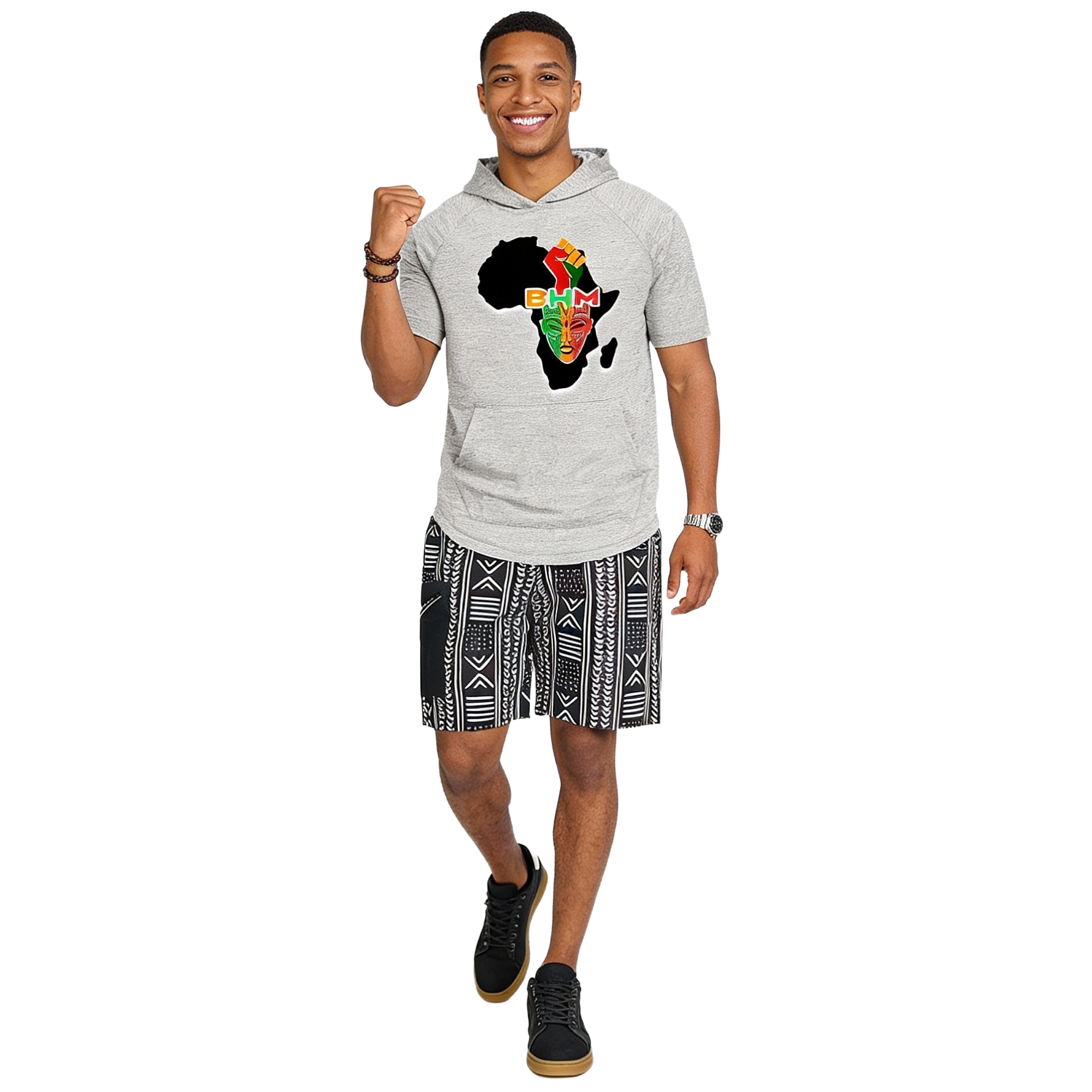 African Ankara Print Men's Shorts BLK