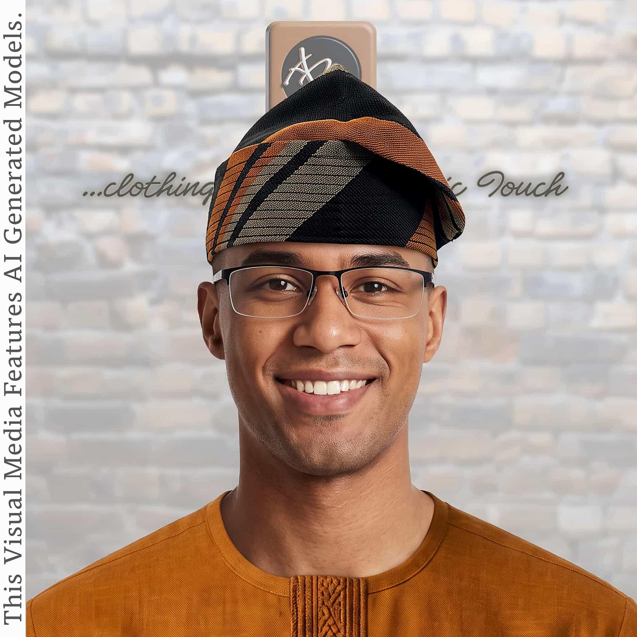 Black Orange Yoruba Aso Oke Fila