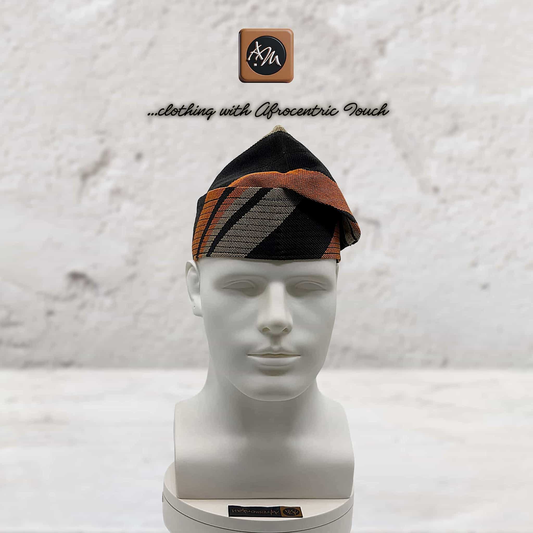 Black Orange Yoruba Aso Oke Fila