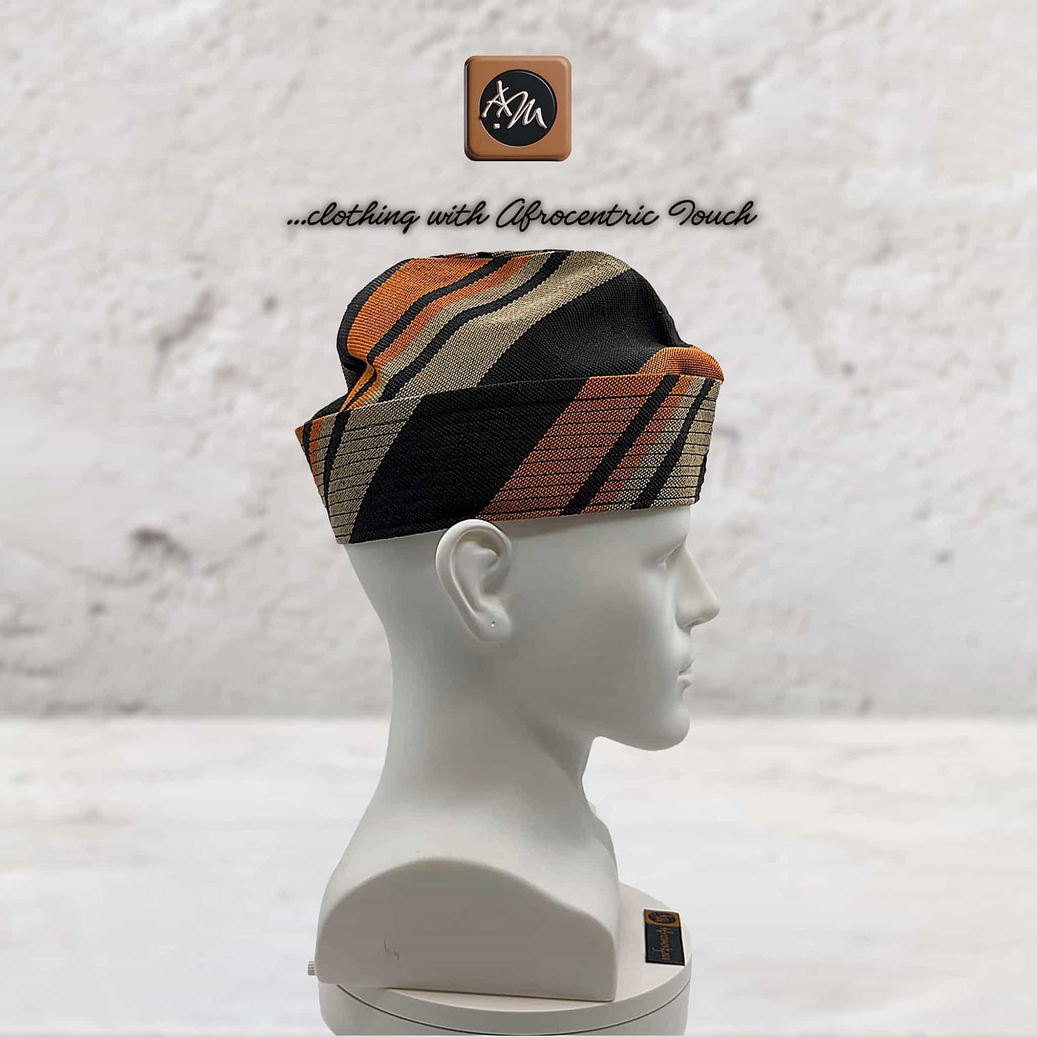 Black Orange Yoruba Aso Oke Fila