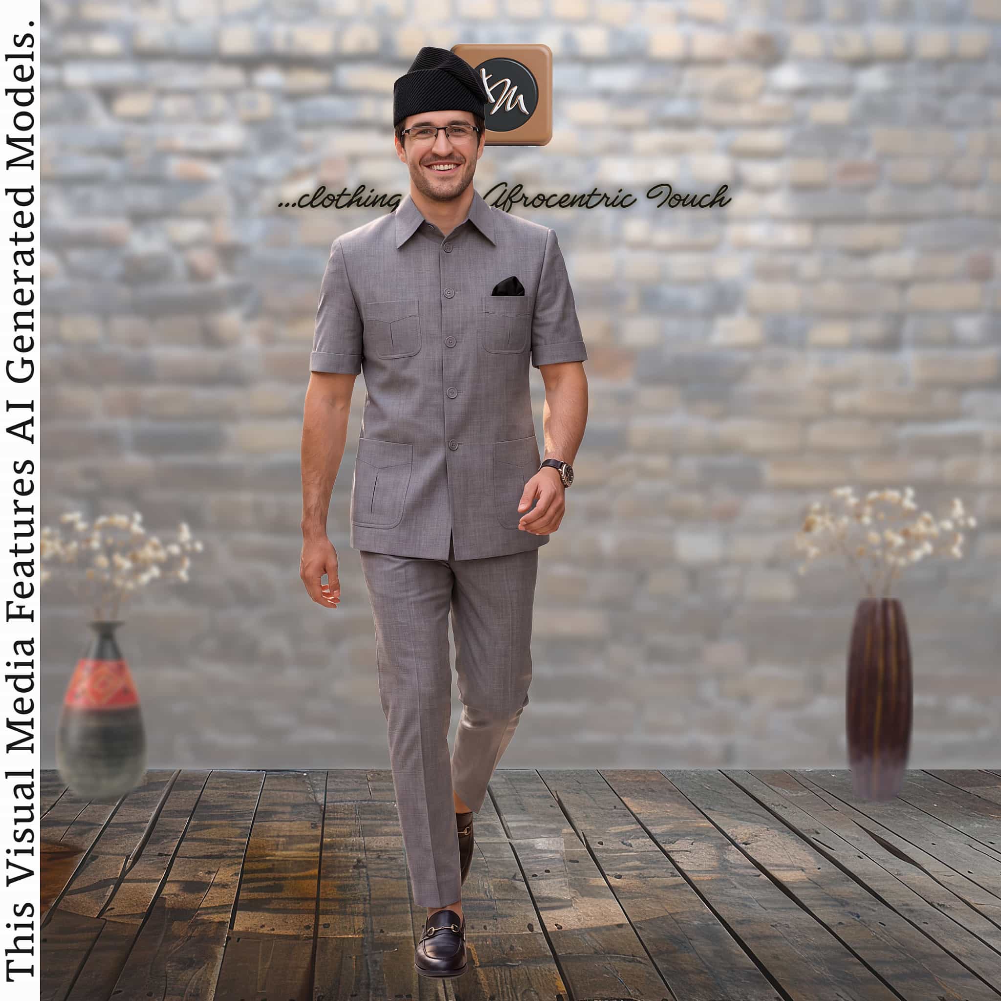 African Men's Safari Suit, Aso-Oke Wedding Jacket Pant Set, Custom Tailored with matching hat