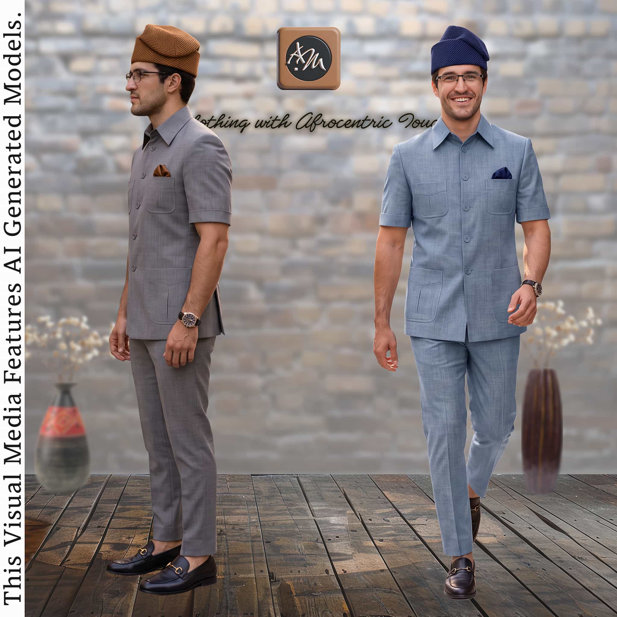 African Men's Safari Suit, Aso-Oke Wedding Jacket Pant Set, Custom Tailored with matching hat