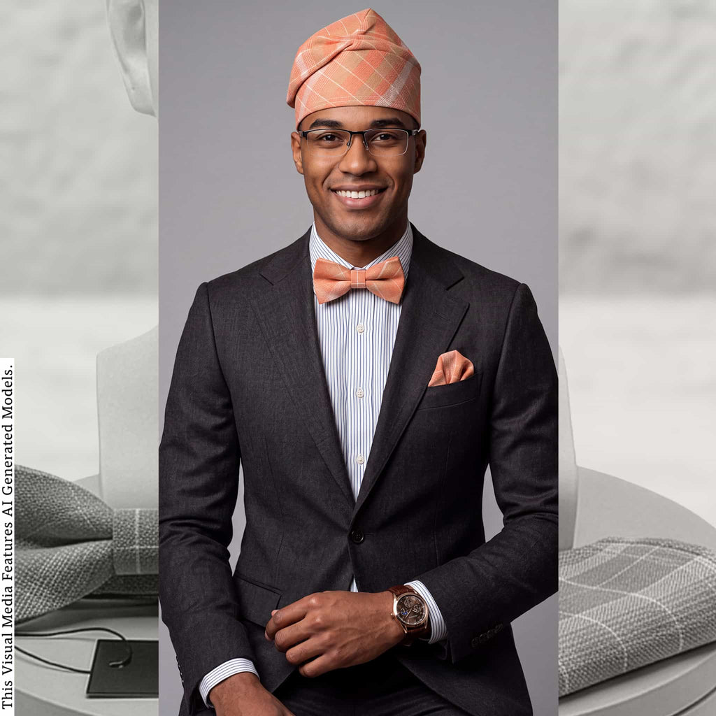 Handmade Aso Oke Mens Set, Bow Tie, Gobi Hat, Pocket Square (Wedding Groomsmen)