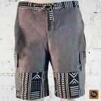 African Wax Print Linen Cargo Shorts, Tribal Patchwork Beach Trunks