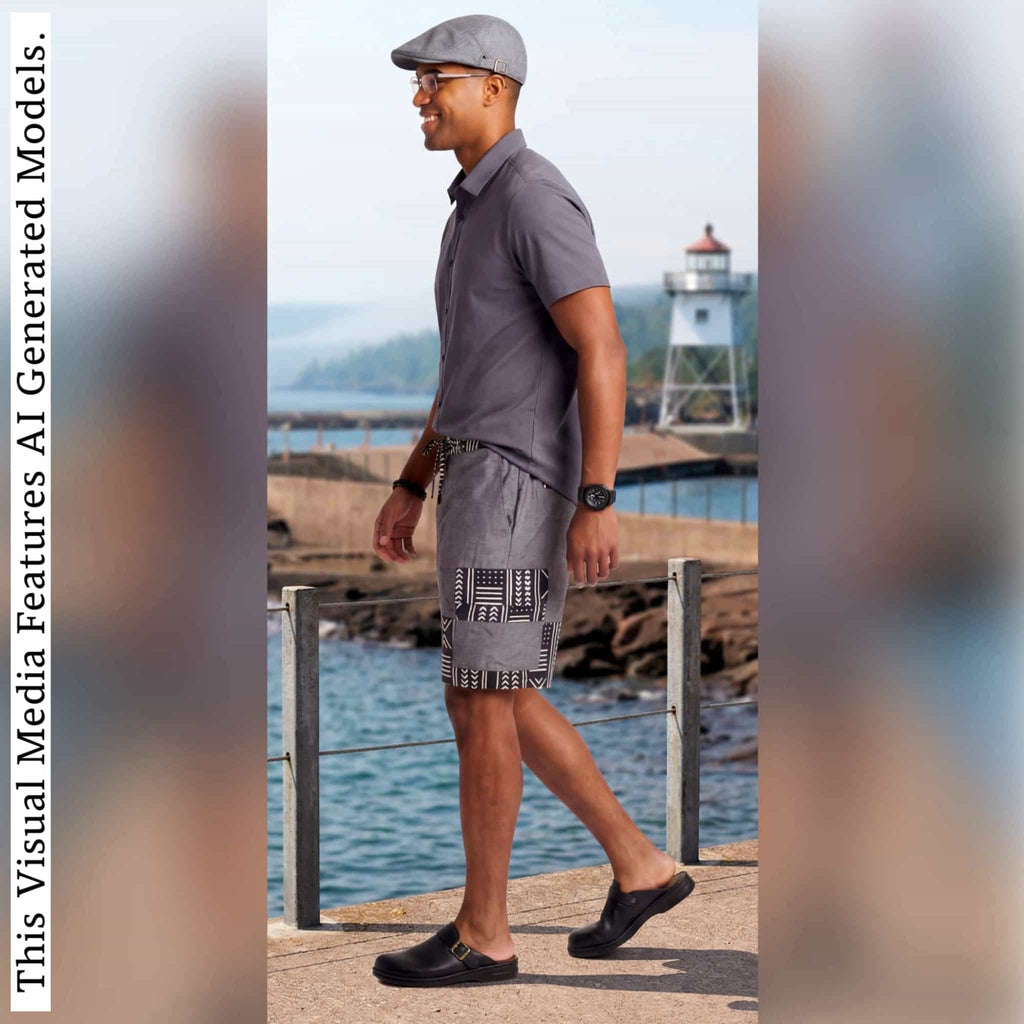 African Wax Print Linen Cargo Shorts, Tribal Patchwork Beach Trunks