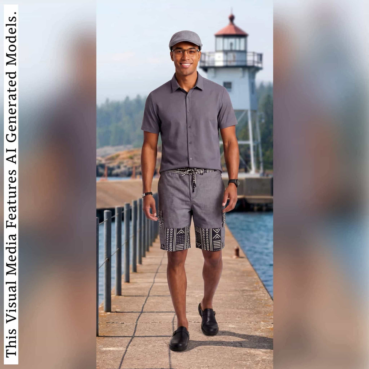 African Wax Print Linen Cargo Shorts, Tribal Patchwork Beach Trunks