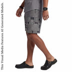 African Wax Print Linen Cargo Shorts, Tribal Patchwork Beach Trunks