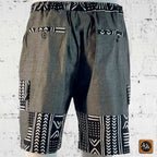 African Wax Print Linen Cargo Shorts, Tribal Patchwork Beach Trunks