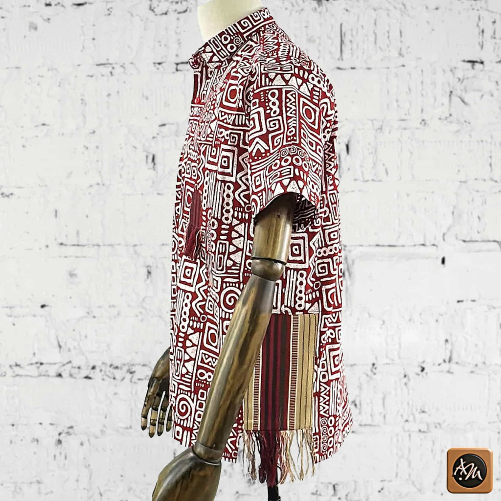 Vintage Ankara Print Shirt, Short Sleeve Cotton Top
