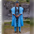 Blue Embroidered Agbada Men's 4-Piece Nigerian Boubou Robe, African Fila Cap