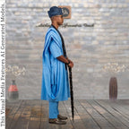 Blue Embroidered Agbada Men's 4-Piece Nigerian Boubou Robe, African Fila Cap