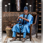 Blue Embroidered Agbada Men's 4-Piece Nigerian Boubou Robe, African Fila Cap