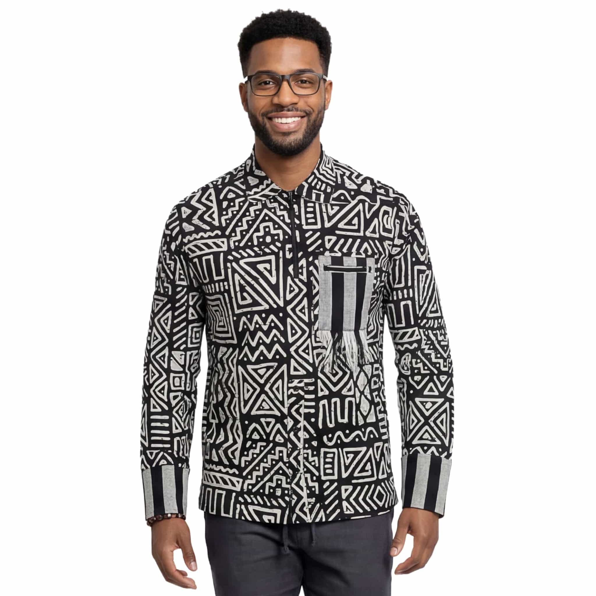 BOLANLE African Print Casual Long Sleeve Shirt