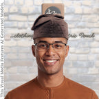Handmade Aso Oke Fila Cap, Brown Woven Yoruba Gobi Hat, Traditional Nigerian Groom Headwear