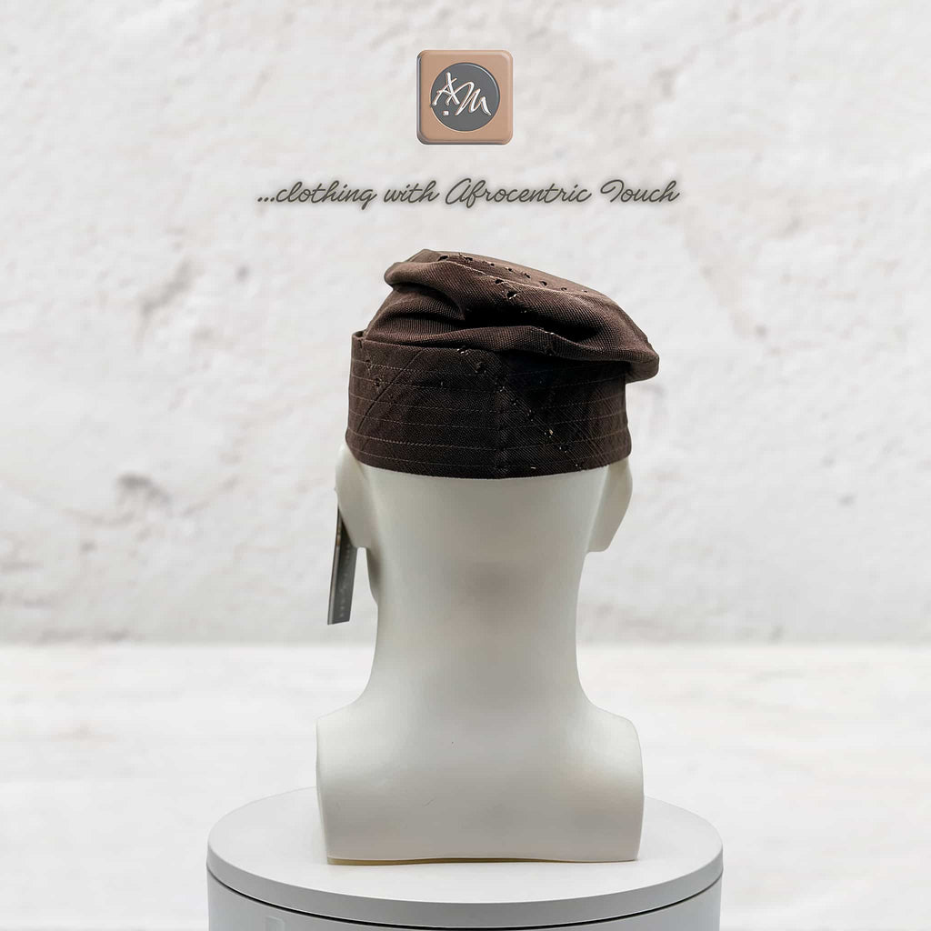 Handmade Aso Oke Fila Cap, Brown Woven Yoruba Gobi Hat, Traditional Nigerian Groom Headwear