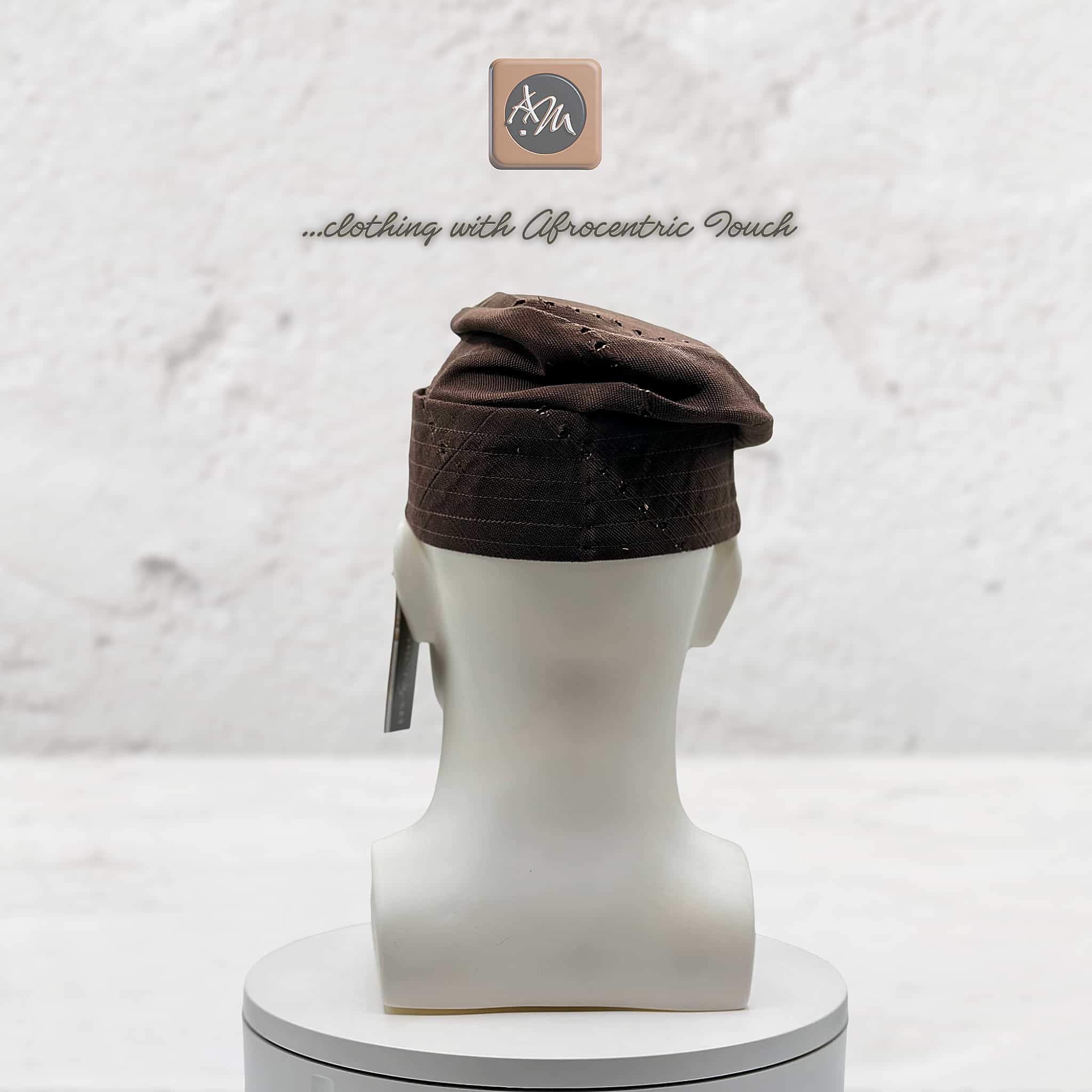 Handmade Aso Oke Fila Cap, Brown Woven Yoruba Gobi Hat, Traditional Nigerian Groom Headwear