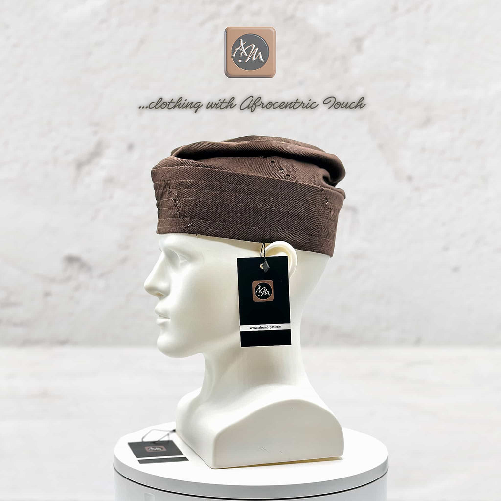 Handmade Aso Oke Fila Cap, Brown Woven Yoruba Gobi Hat, Traditional Nigerian Groom Headwear