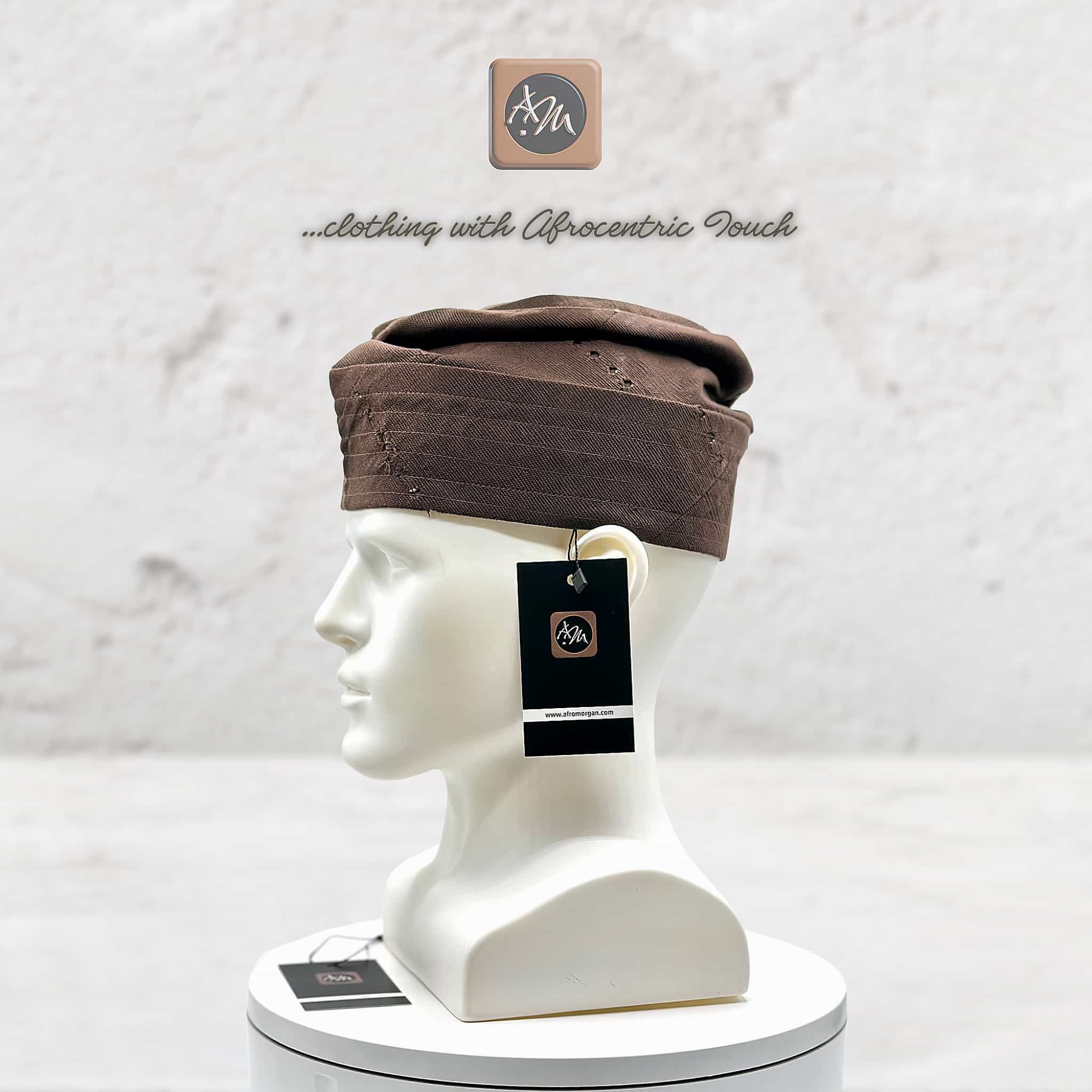 Handmade Aso Oke Fila Cap, Brown Woven Yoruba Gobi Hat, Traditional Nigerian Groom Headwear