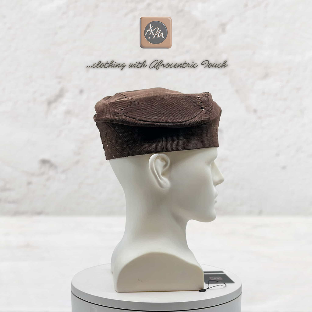 Handmade Aso Oke Fila Cap, Brown Woven Yoruba Gobi Hat, Traditional Nigerian Groom Headwear