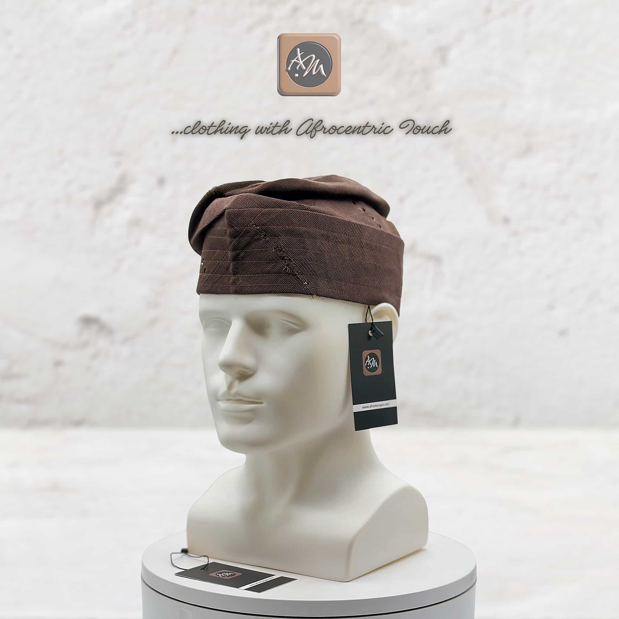 Handmade Aso Oke Fila Cap, Brown Woven Yoruba Gobi Hat, Traditional Nigerian Groom Headwear