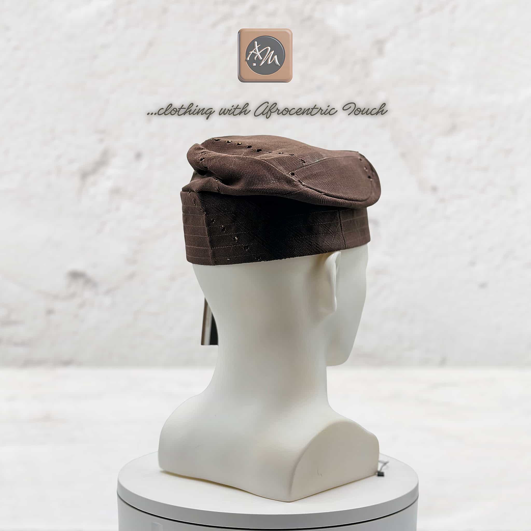 Handmade Aso Oke Fila Cap, Brown Woven Yoruba Gobi Hat, Traditional Nigerian Groom Headwear