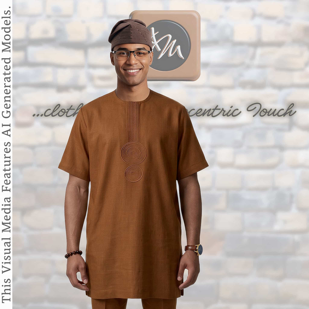 Handmade Aso Oke Fila Cap, Brown Woven Yoruba Gobi Hat, Traditional Nigerian Groom Headwear