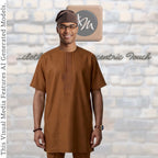 Handmade Aso Oke Fila Cap, Brown Woven Yoruba Gobi Hat, Traditional Nigerian Groom Headwear