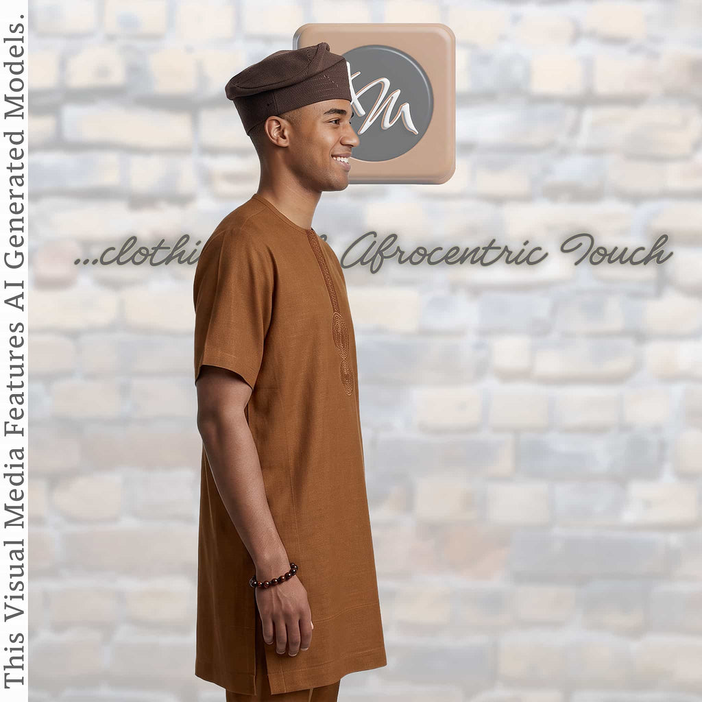 Handmade Aso Oke Fila Cap, Brown Woven Yoruba Gobi Hat, Traditional Nigerian Groom Headwear