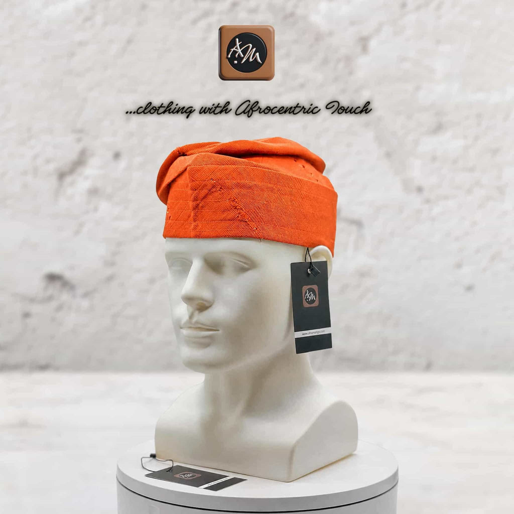 Handmade Aso Oke Fila Cap, Brown Woven Yoruba Gobi Hat, Traditional Nigerian Groom Headwear