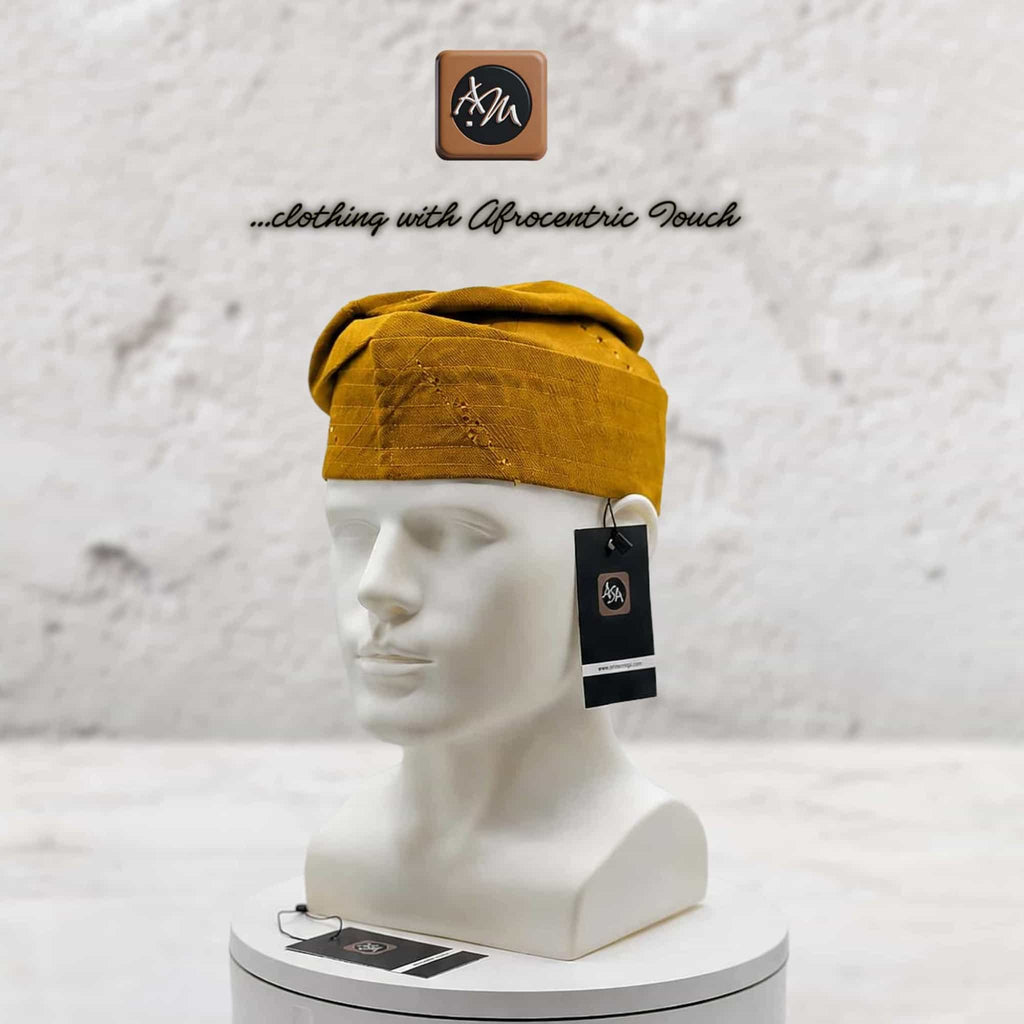 Handmade Aso Oke Fila Cap, Brown Woven Yoruba Gobi Hat, Traditional Nigerian Groom Headwear