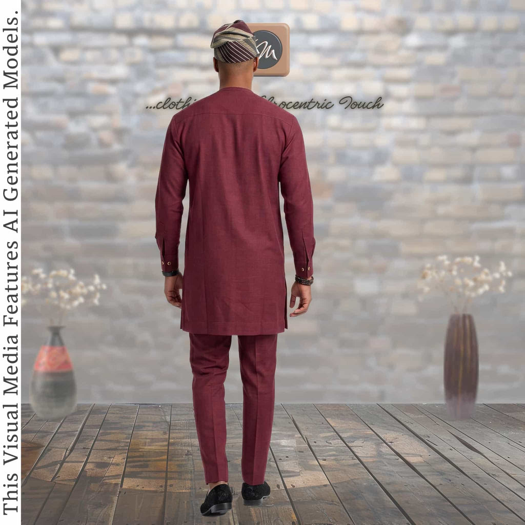 Burgundy African Senator Kaftan Set, Nigerian Wedding Attire