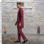 Burgundy African Senator Kaftan Set, Nigerian Wedding Attire