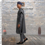 Charcoal Gray Embroidered Agbada, Nigerian African Wedding Attire, Three Piece Robe