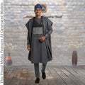 Charcoal Gray Embroidered Agbada, Nigerian African Wedding Attire, Three Piece Robe