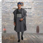 Charcoal Gray Embroidered Agbada, Nigerian African Wedding Attire, Three Piece Robe